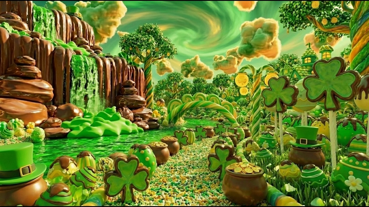 🍬 Dreamy St. Patrick's Day Candy Land | Chocolate Waterfalls & Treats With Irish Music | 4K