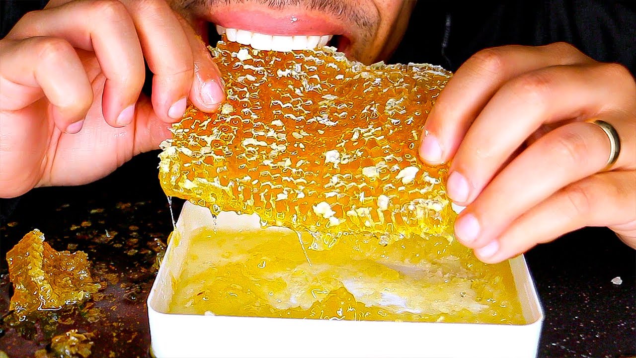 ASMR EATING HONEYCOMB NO TALKING *BIG BITES* MUKBANG STICKY MOUTH SOUNDS JERRY