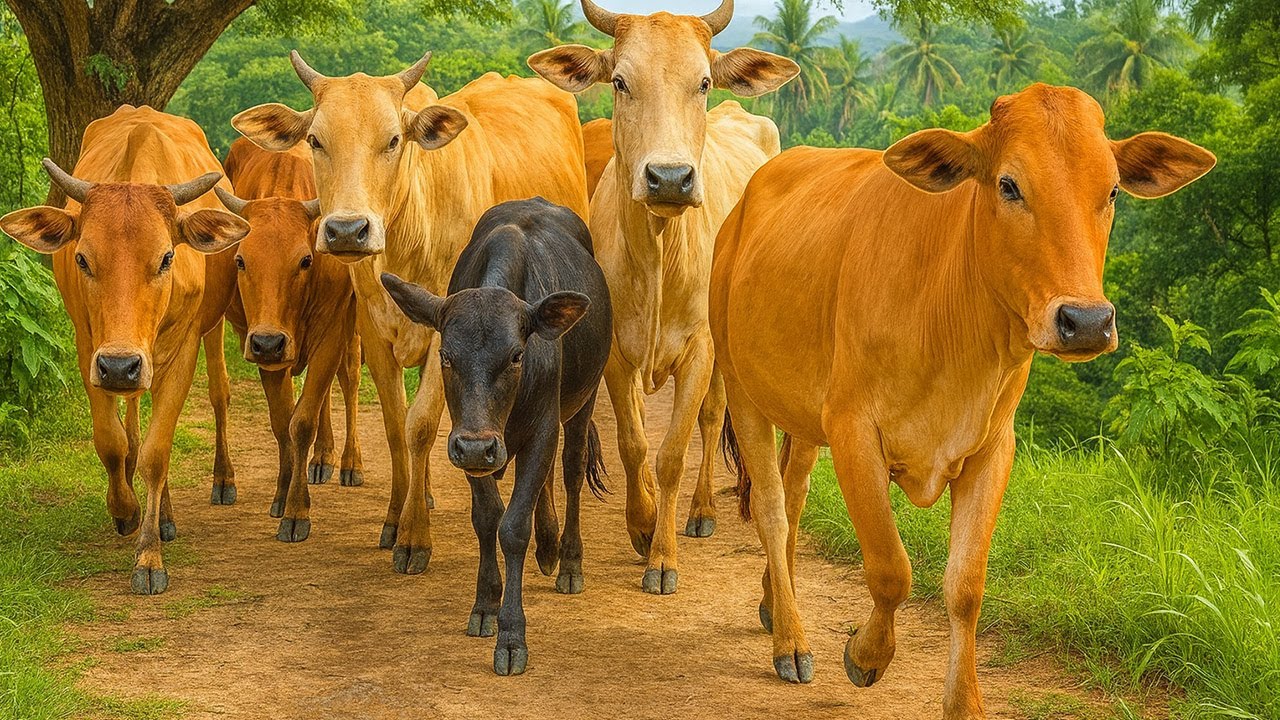 Aktivitas Sapi Lembu kampung Berkeliling Menuju ladang, Suara Sapi Moo, Sapi Lucu Beramai ramai