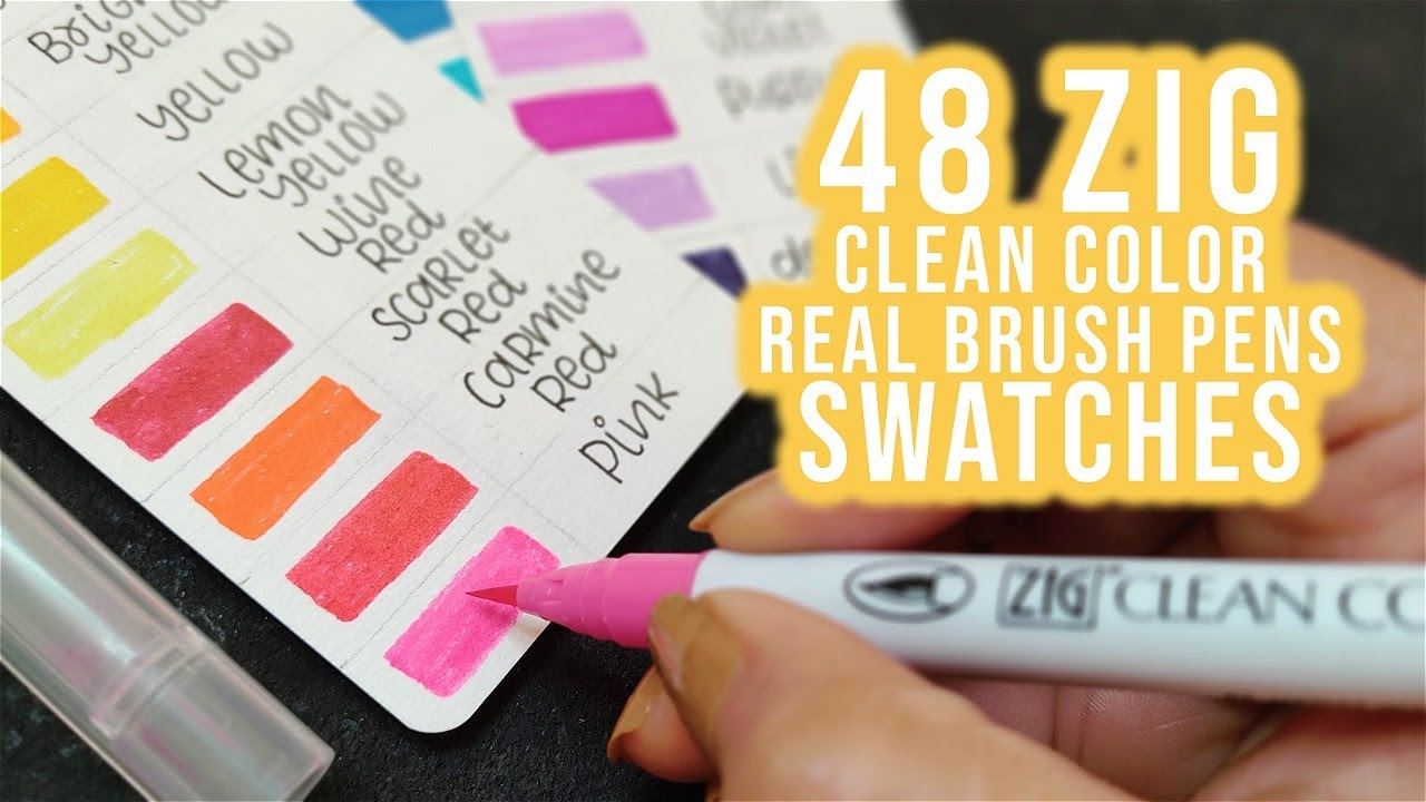 ZIG CLEAN COLOR REAL BRUSH PENS 48 SET - SWATCHING