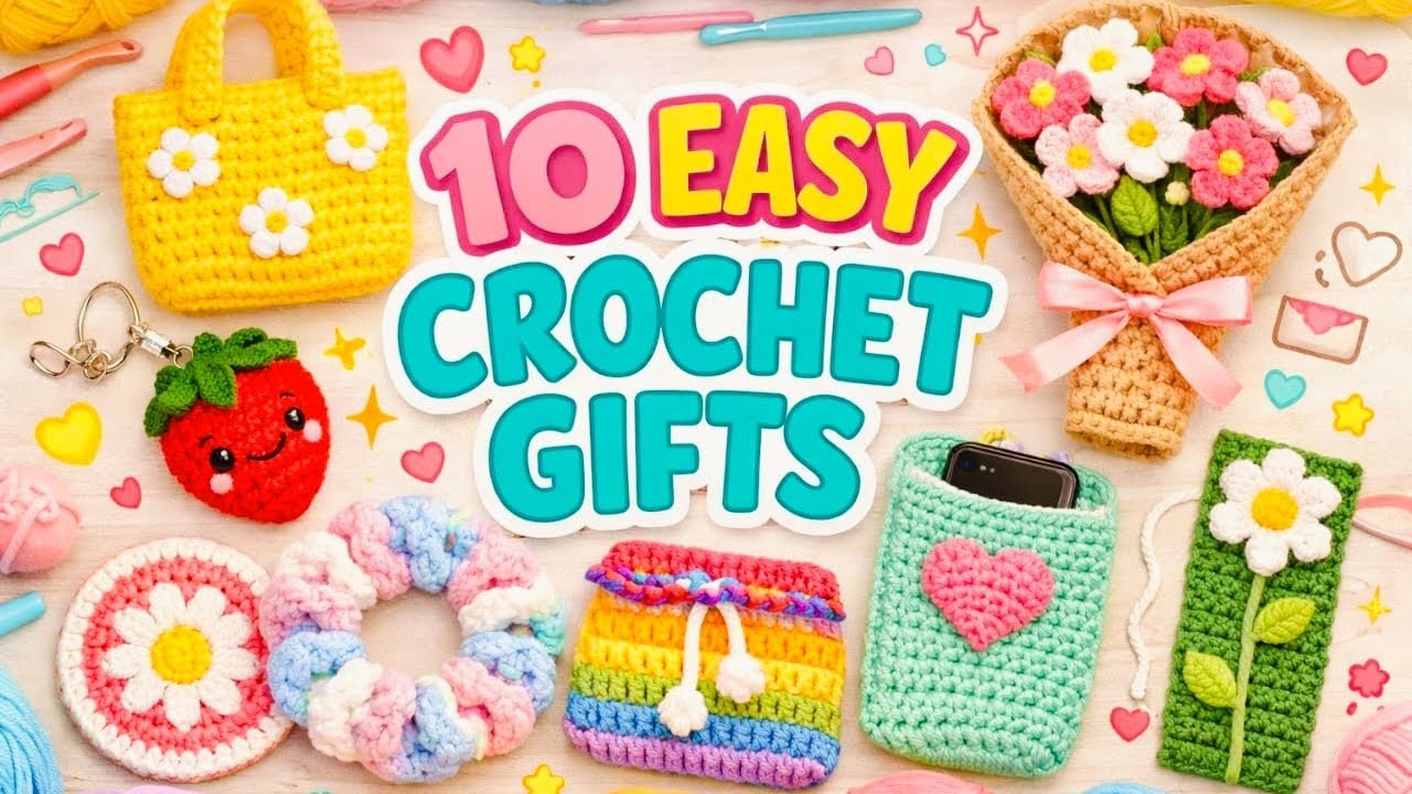 10 easy crochet gift ideas. #giftideas #crochet #handmadegifts #scrunchies#bags #keychain #cutefinds