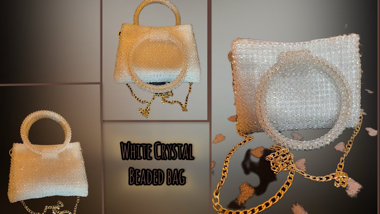 White crystal beaded bag tutorial /crystel beaded bag /diy beaded bag / bead bag tutorial/ bead bag