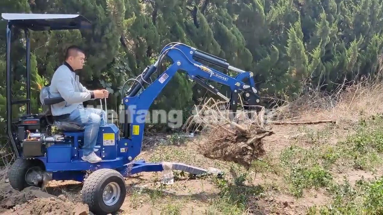 How to use strong  360 rotation degree work atv towable backhoe digger trencher with hydraulic thumb