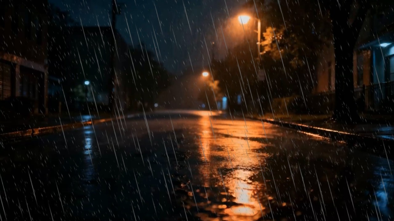 Cozy Rain Sounds at Night beneath Darkened Park Archway for Stress Relief | Faint Thunder