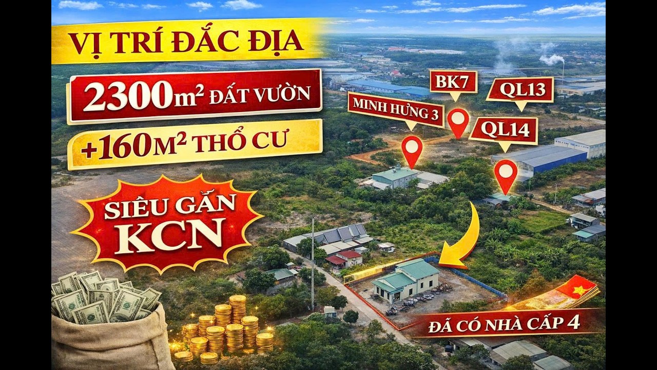 2300m² Đất Vườn Có 160m² Thổ Cư – Cách KCN Minh Hưng Chỉ 5 Phút | Quá Hiếm