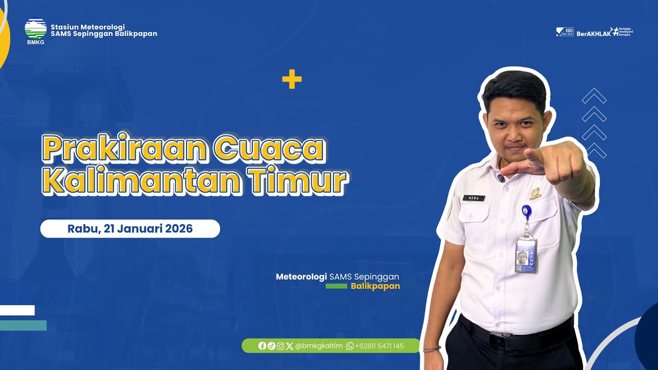 Prakiraan Cuaca Rabu, 21 Januari 2026 Wilayah Kalimantan Timur | BMKG Kaltim
