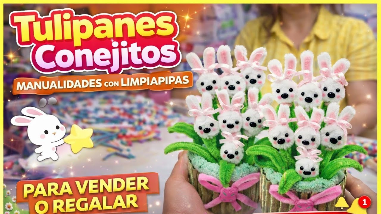 Tulipanes Conejitos con Limpiapipas 🐰🌷 Manualidad Fácil para Vender, Regalar o Decorar | Paso a Paso