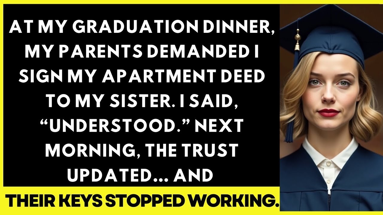 At My Graduation Dinner, My Parents Demanded I Sign My Apartment Deed to My Sister. I Said...