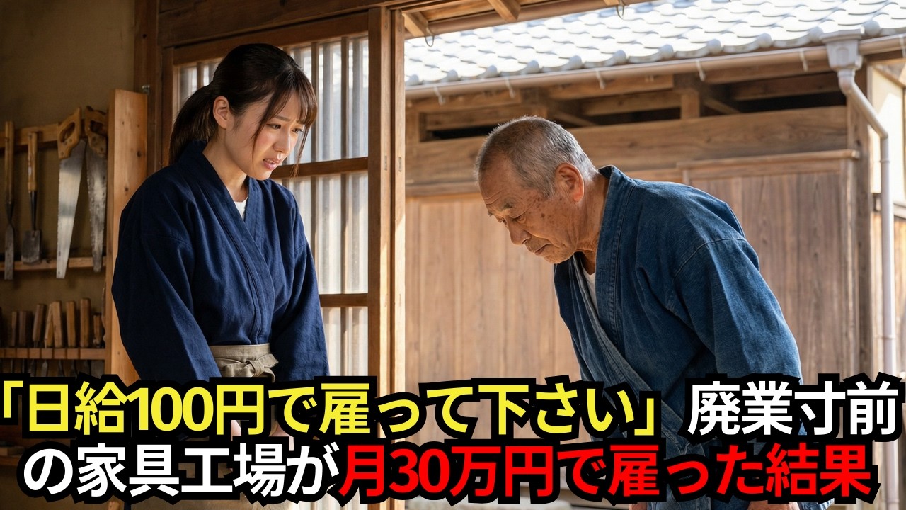 廃業寸前の家具工場に老人が訪れ「日給100円で雇って下さい…」私「住み込み食事あり日給1万円払います」1週間後、工場がとんでもないことに…【泣ける話】【感動する話】