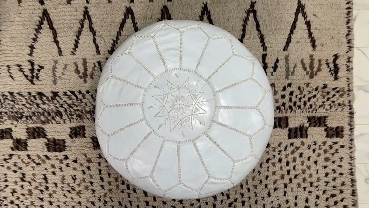 Kechart &ndash; White Moroccan leather pouf, pure leather pouf cover, footstool, traditional floor ottoman