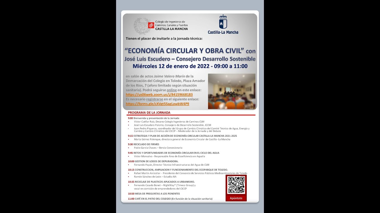 Jornada 'Economía circular y obra civil' - Colegio de Ingenieros de Caminos en Castilla-La Mancha