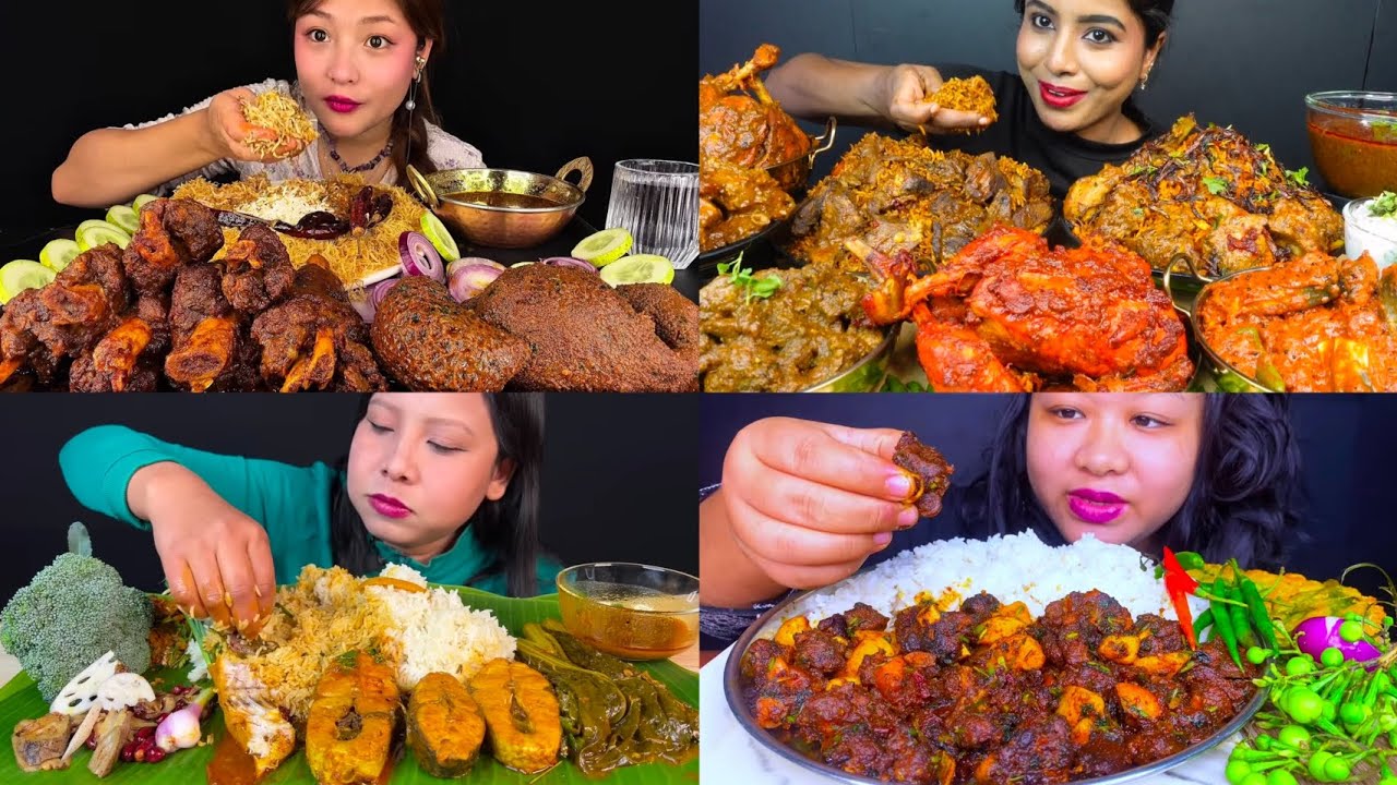 SPICY MUTTON CURRY, SPICY MUTTON CHICKEN BIRYANI & SPICY FISH CURRY WITH RICE MUKBANG