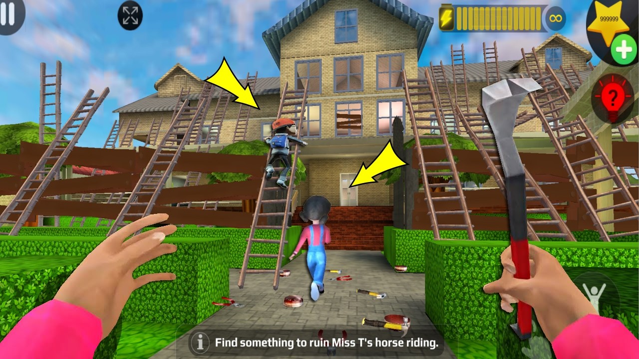 Scary Teacher 3D - troll Miss T so many ladder and traps(Mod menu) gameplay part 6053#scaryteacher3d