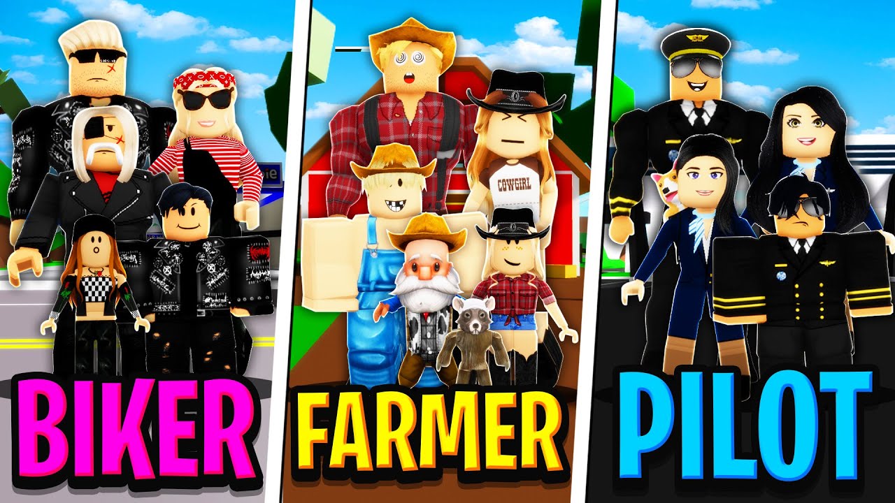 BIKER FAMILY vs FARMER FAMILY vs PILOT FAMILY in Roblox BROOKHAVEN RP!!