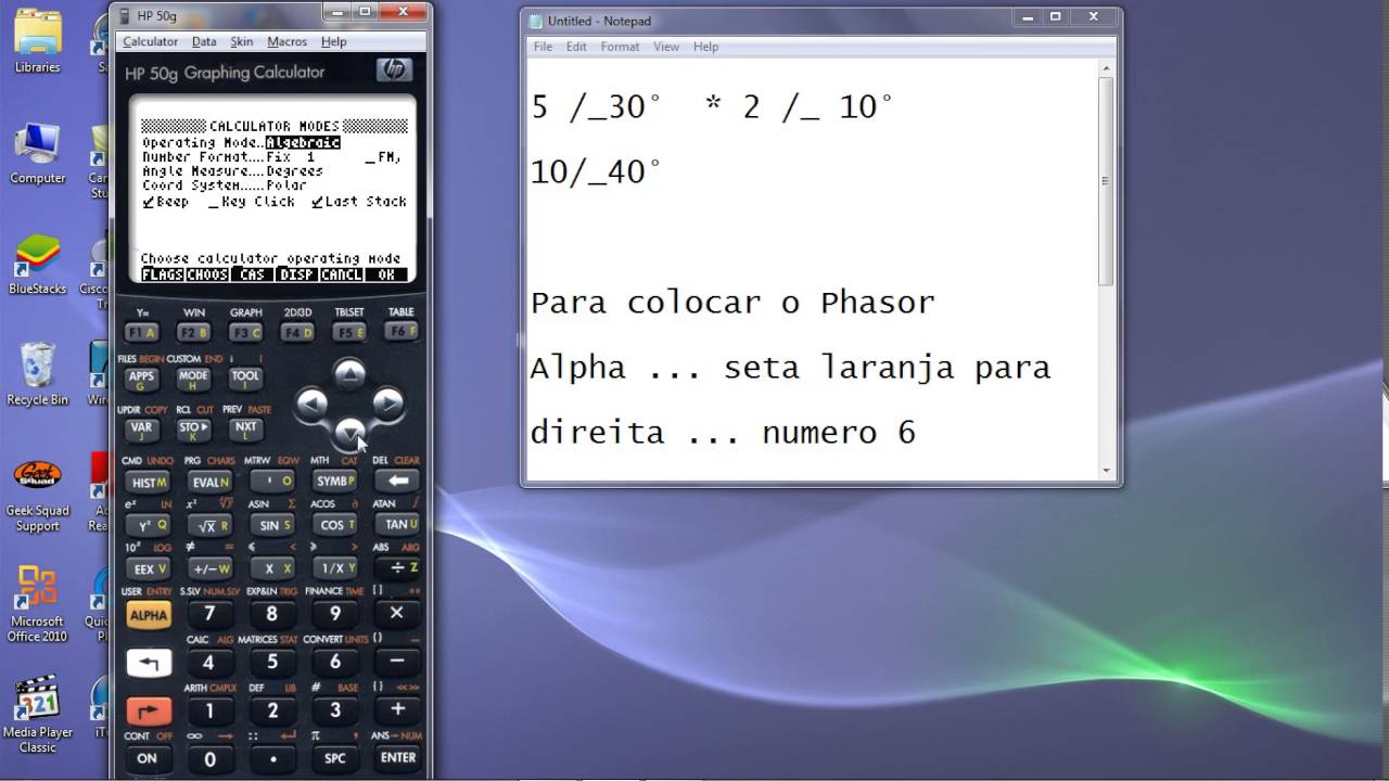 HP 50g Operações com Numeros Complexos na Forma Polar (fasor)