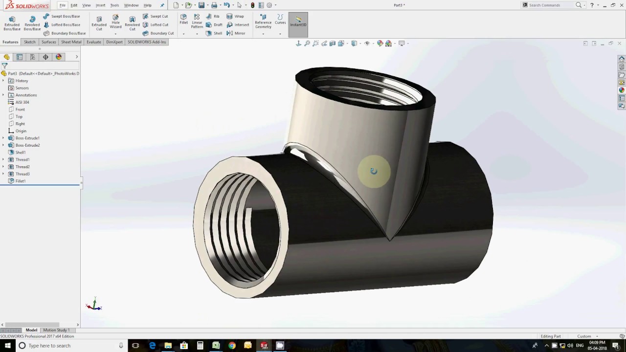 Equal Tee (fitting) in Solidworks tutorial