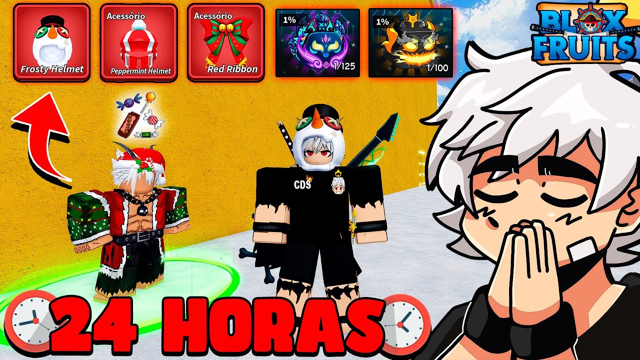 PASSEI 24 HORAS⏰GIRANDO DOCES PRA PEGAR OS ACESSÓRIOS E FRUTAS LIMITADAS NO BLOX FRUITS!!🍬❄️