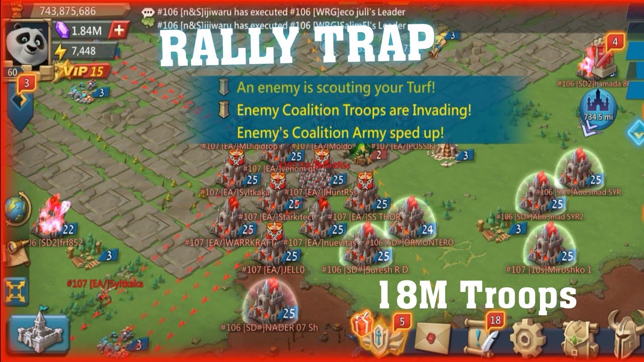 DEFENDING RALLIES WITH 18M TROOPS - LORDS MOBILE RALLY TRAP || F2P RALLY TRAP KVK ACTION