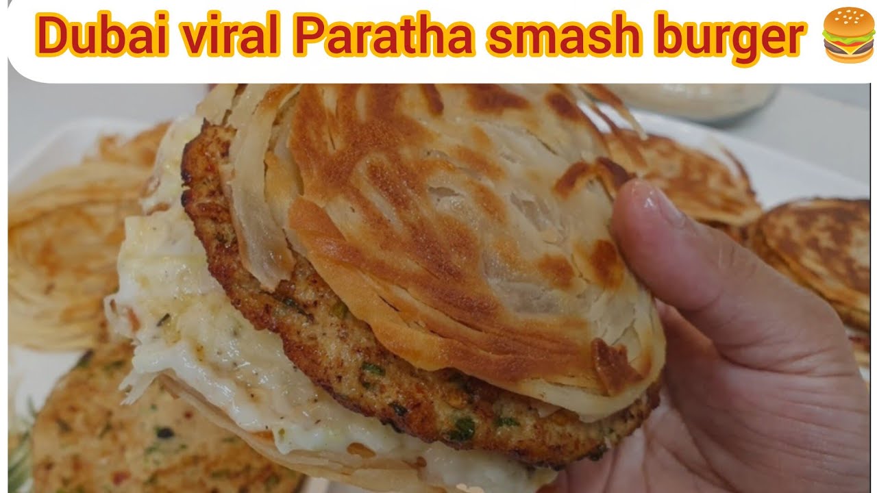  Dubai Viral Lacha Paratha Smash Burger 🍔 with Special Coleslaw Salad 🥗|Dubai viral Smash Burger 🍔
