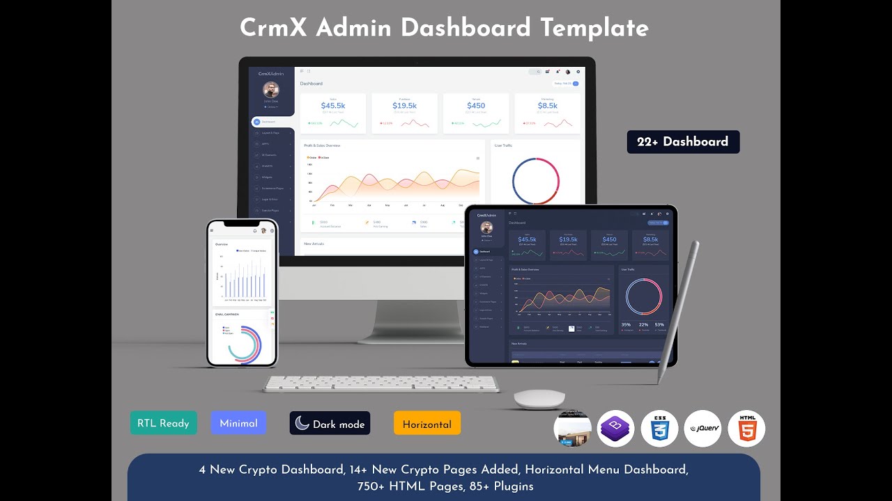Most Responsive CRM Platform Dashboard Template &ndash; CrmX