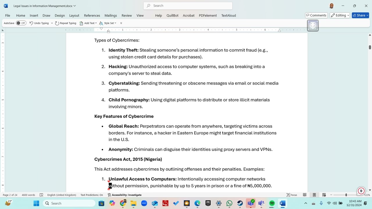 Legal Issues for Information management