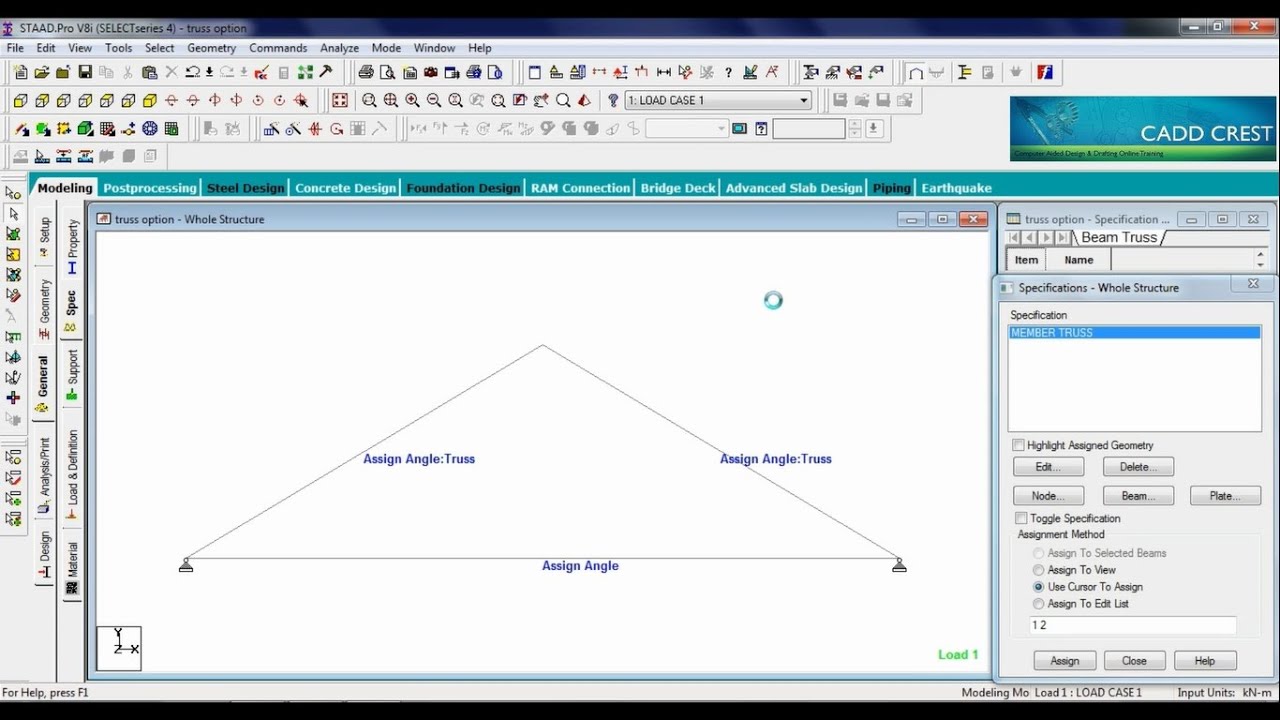 తెలుగు || STAADPRO TRUSS OPTION  || TELUGU || CADDCREST