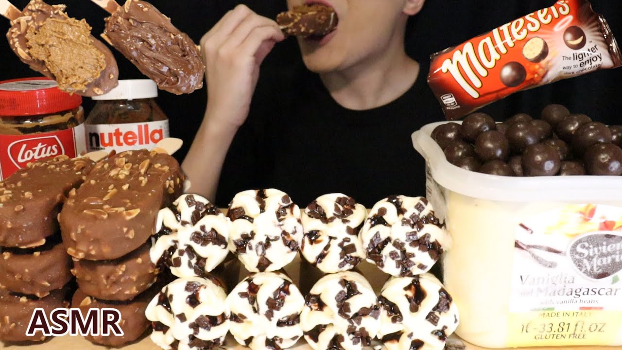 ASMR MAGNUM NUTELLA MALTESERS CHOCOLATE ICE CREAM DESSERT MUKBANG es krim sorvete アイスクリーム 초콜릿 디저트 먹방