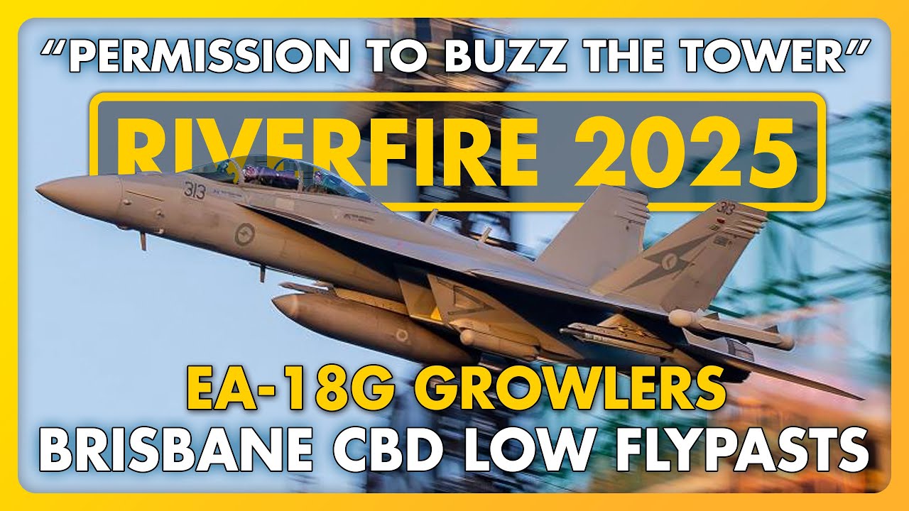 🔴 RIVERFIRE Rehearsal Day 2 - EA-18G Growler LOW Flypasts thru BRISBANE CBD