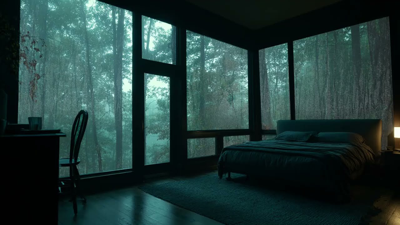 Soothing Rain on Window in a Forest Bedroom - Nature Ambience for Studying and Study Focus