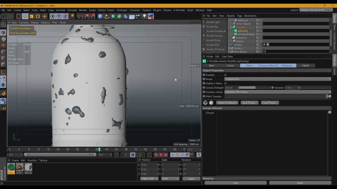 Creating Animated Water Droplets On A Bottle In Cinema 4D, X-Particles, and Arnold Render