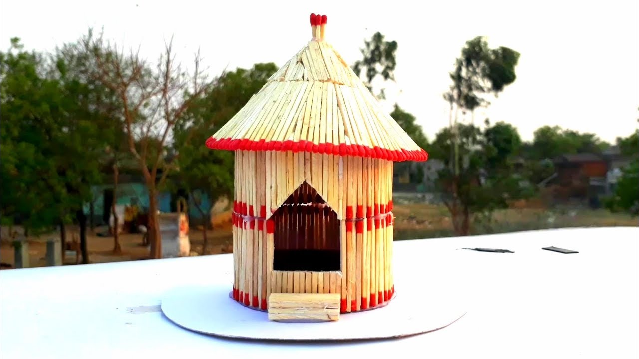 How to make a match house | matchstick house fire | easy matchstick hut making | matchstick art.