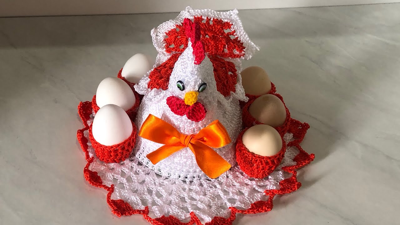Galinha porta ovos feita de crochê e cd(passo a passo)