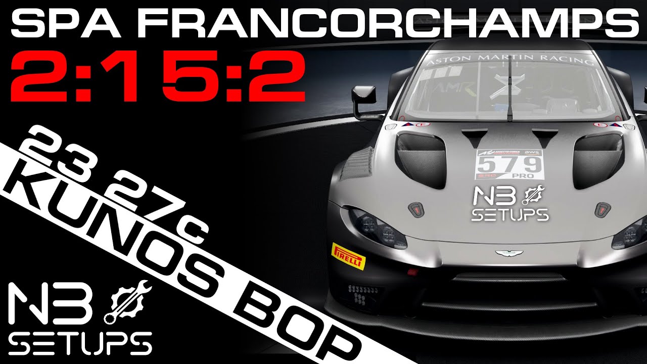 NB Setups | Aston Martin V8 | Spa-Francorchamps | 2:15:2 |