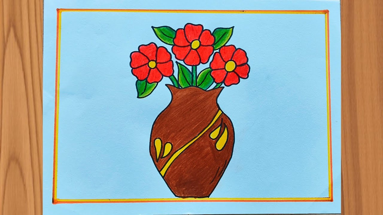 Flower Pot Drawing / How to Draw Flower Pot Step By Step / Flower Vase Drawing / Flower Drawing 