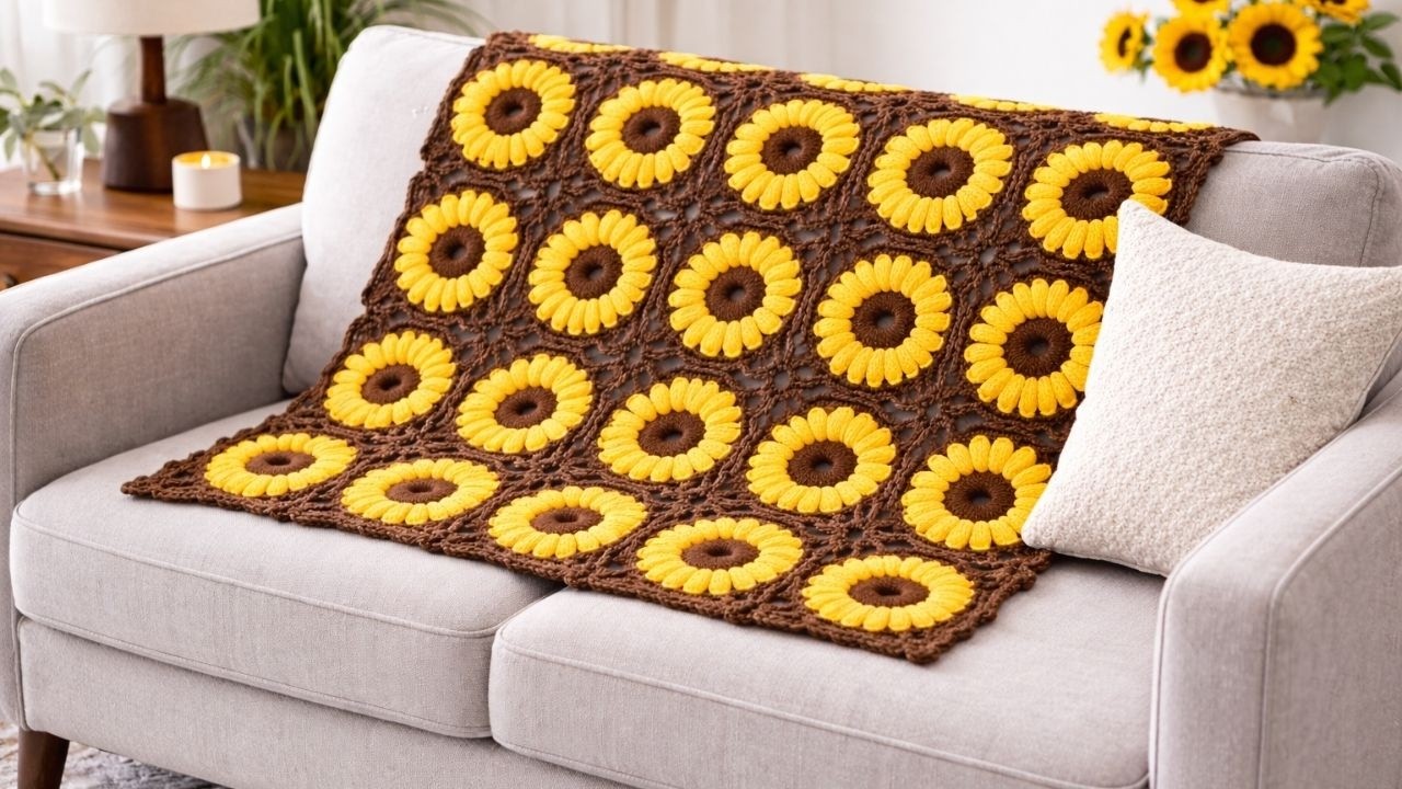 Crochet Sunflower Blanket Pattern 🌻| Beautiful Granny Square Throw Tutorial