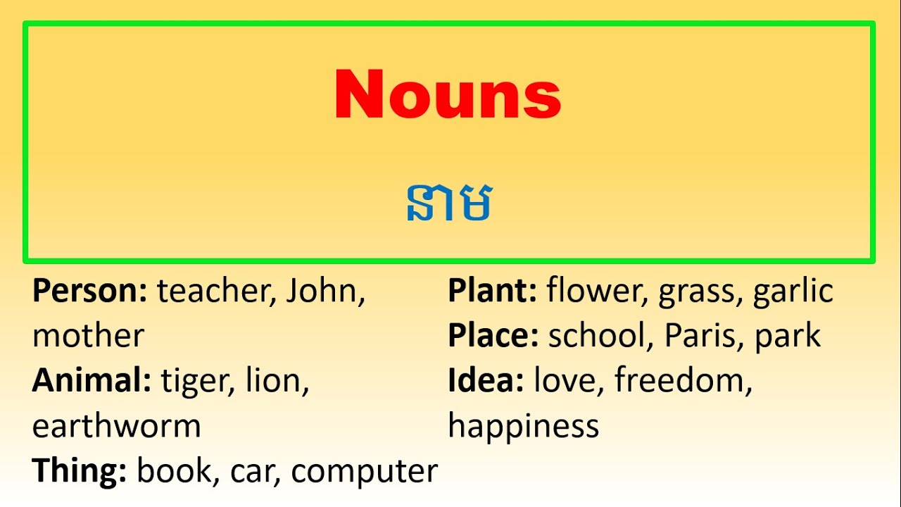 Video 72: តើអ្វីទៅជានាម? ||  What is a Noun?
