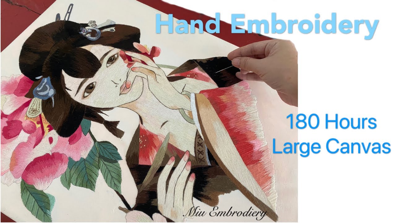 Hand Embrodiery on Canvas— Geisha Portrait