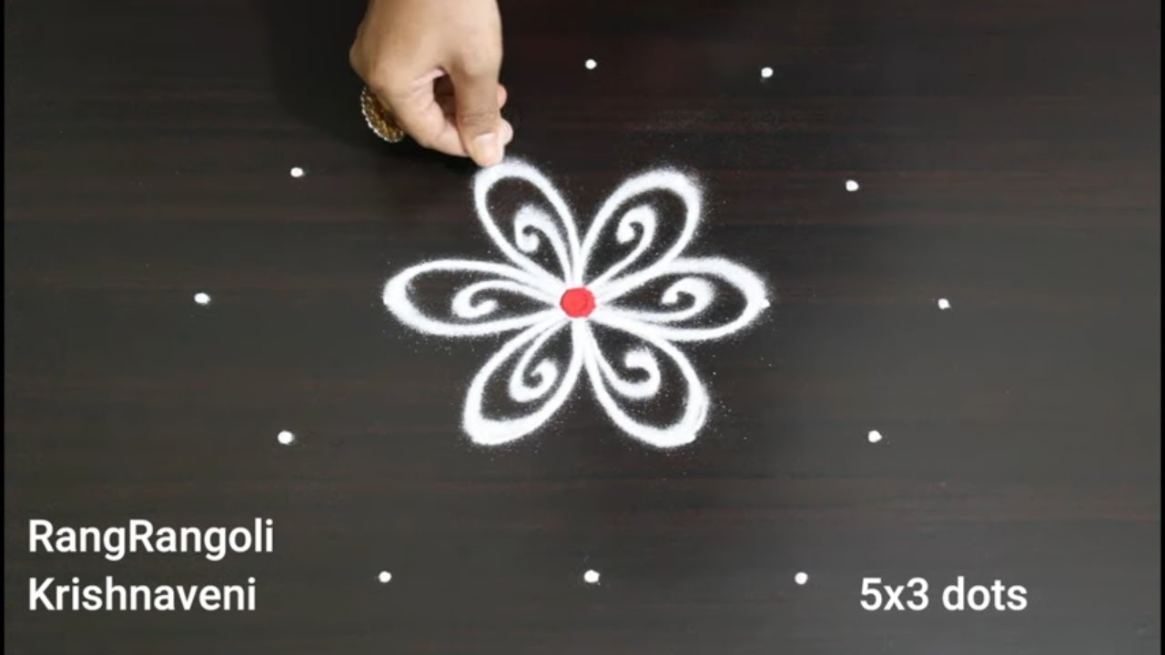 Easy Daily Muggulu🌺5x3 dots Traditional Kolam🌺Simple Rangoli🌺RangRangoli Krishnaveni