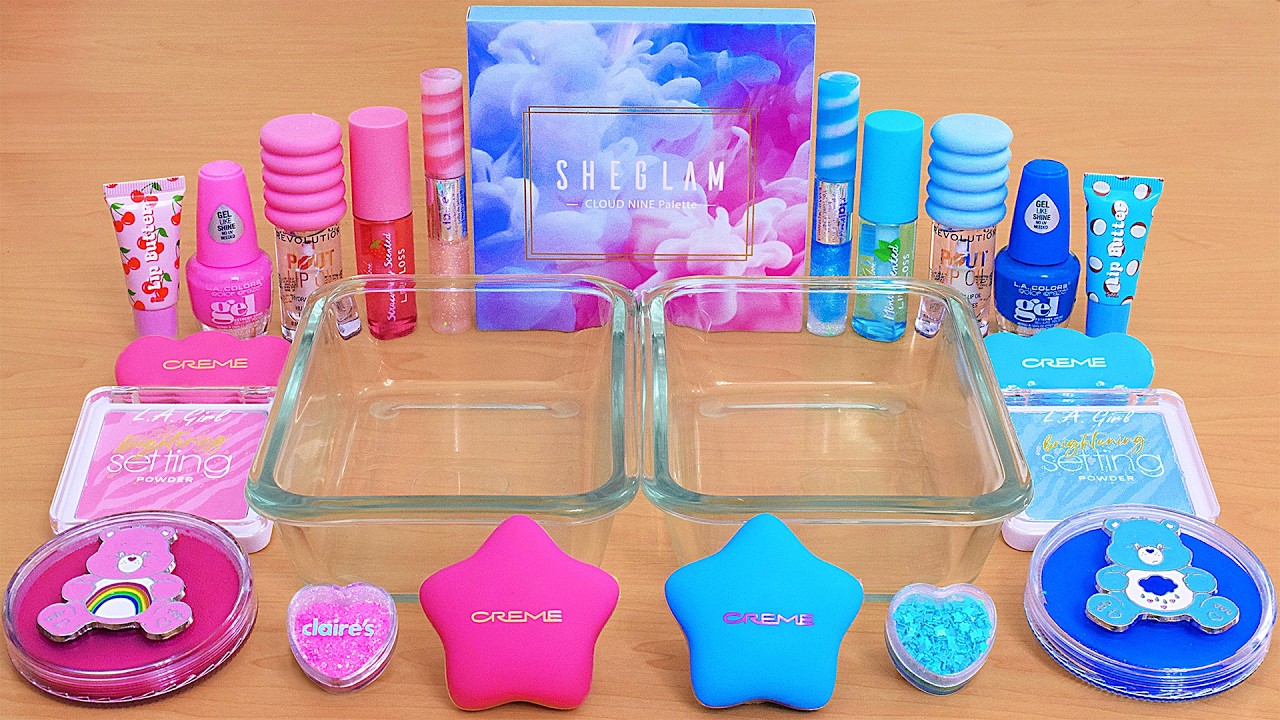 Pink vs Blue - Mixing Makeup Eyeshadow Into Slime ASMR