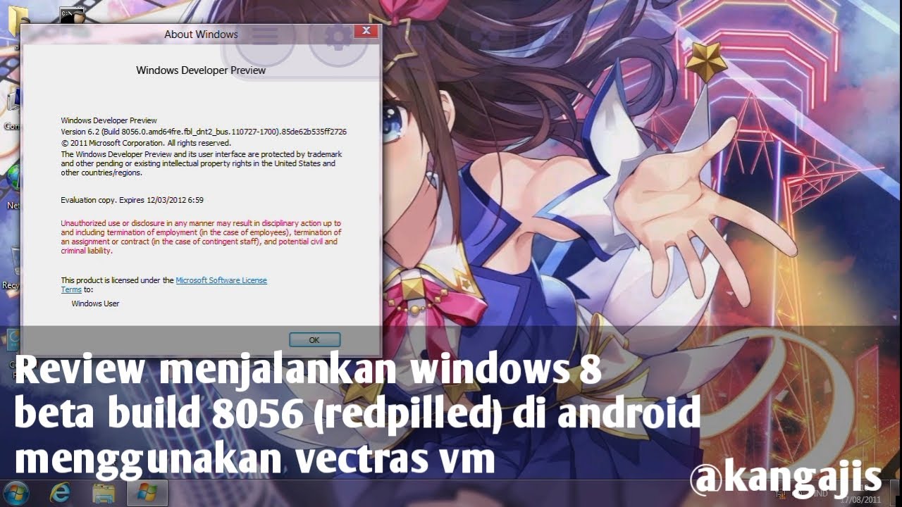 Review windows 8 beta build 8056 (redpilled) di hp android menggunakan vectras vm