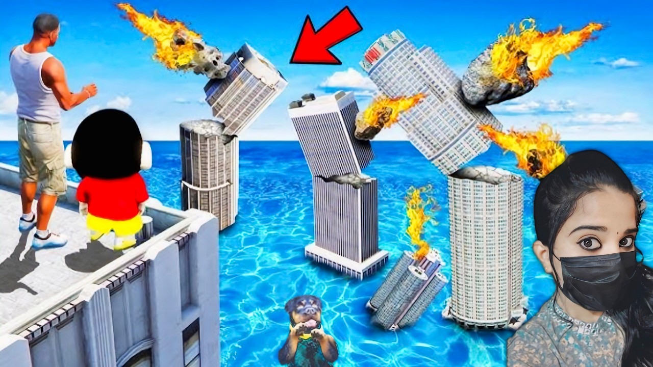 Franklin Survives Tsunami with Shinchan | End Of Los Santos - GTA5 #182