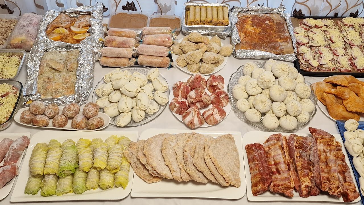 Большая заготовка домашних полуфабрикатов в морозилку. Простые рецепты и на праздничный стол.