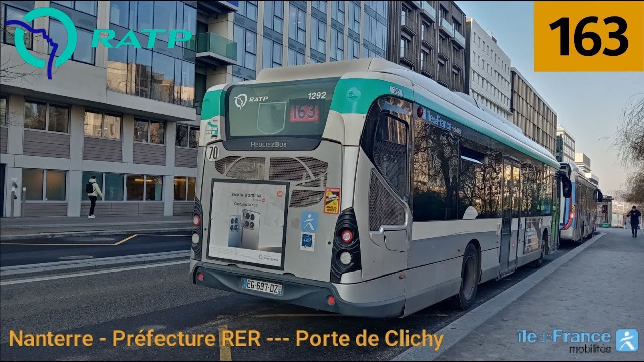 Bus 163 RATP - GX337 Hybride N°1292 Nanterre - Préfecture RER --- Porte de Clichy