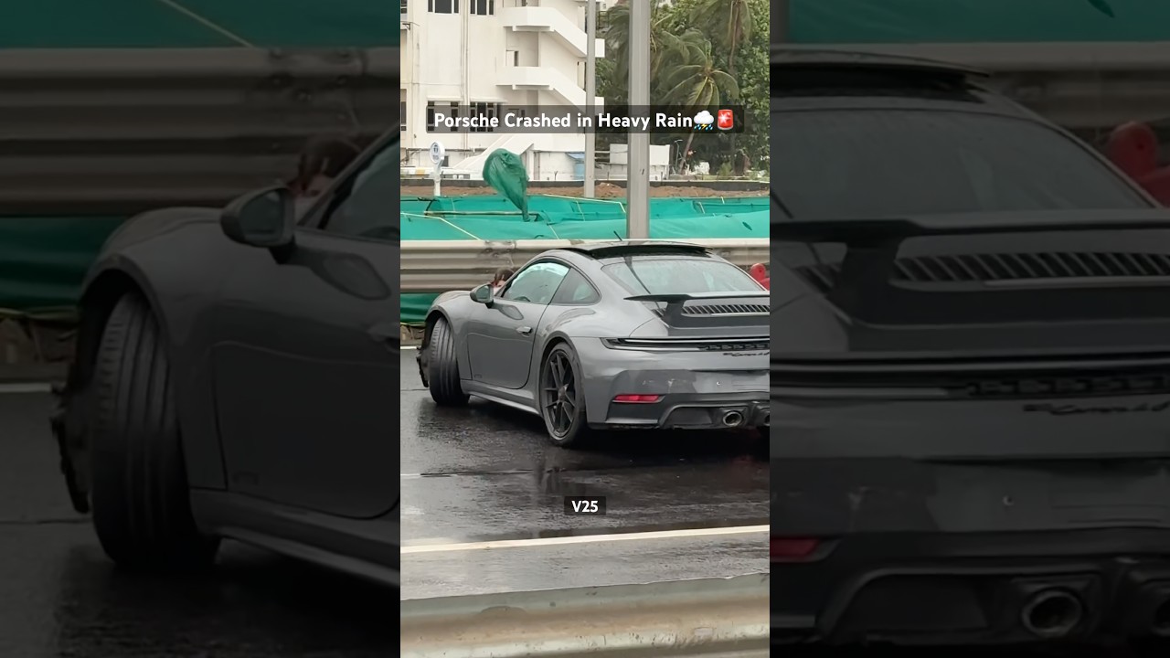 Porsche Crashed in Heavy Rain⛈️#viral #shorts #trending #youtubeshorts