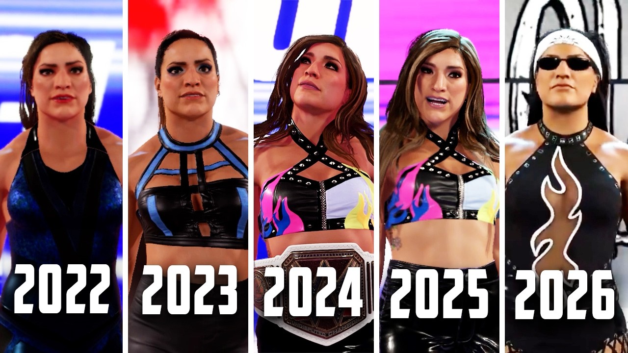Эволюция выходов Ракель Родригес в WWE 2K26 (с 2022 по 2026 год)