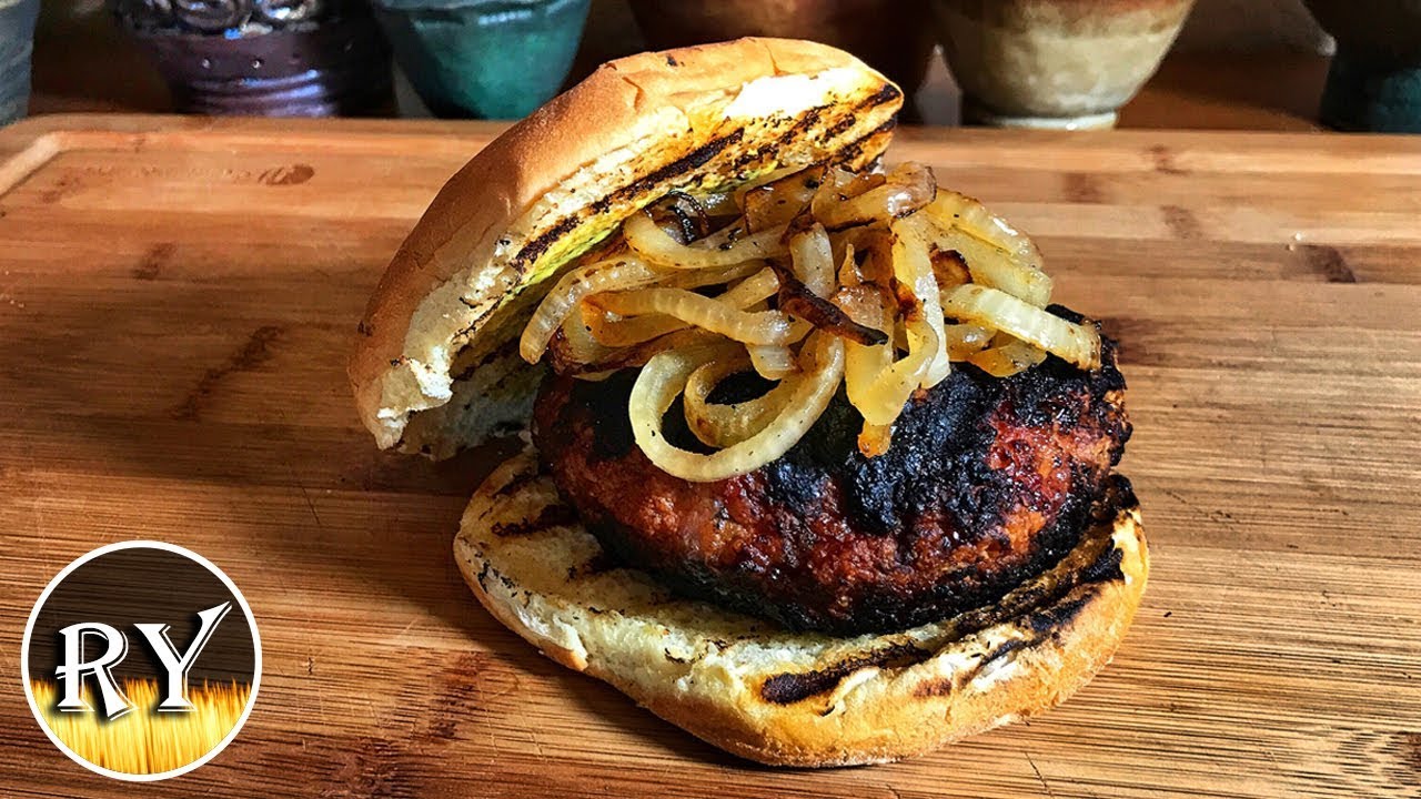 Beer Brat Burger With Grilled Onions