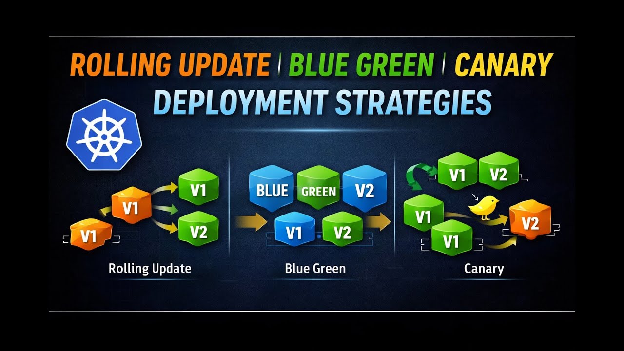 Deployment strategies in Kubernetes #deploymentstrategy #rollingupdate #bluegreen #canarydeployment