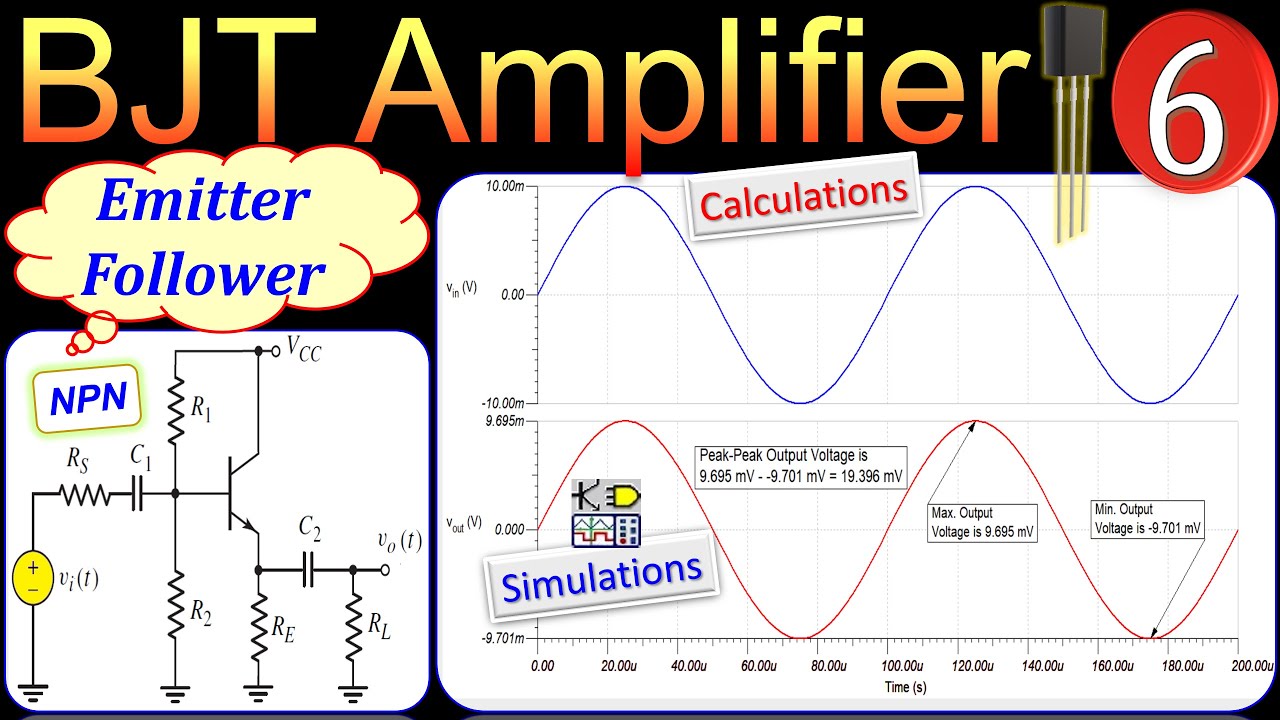BJT Emitter Follower 🌟 Full Details - Calculations & TINA-TI SPICE Simulations 💡 Example 6