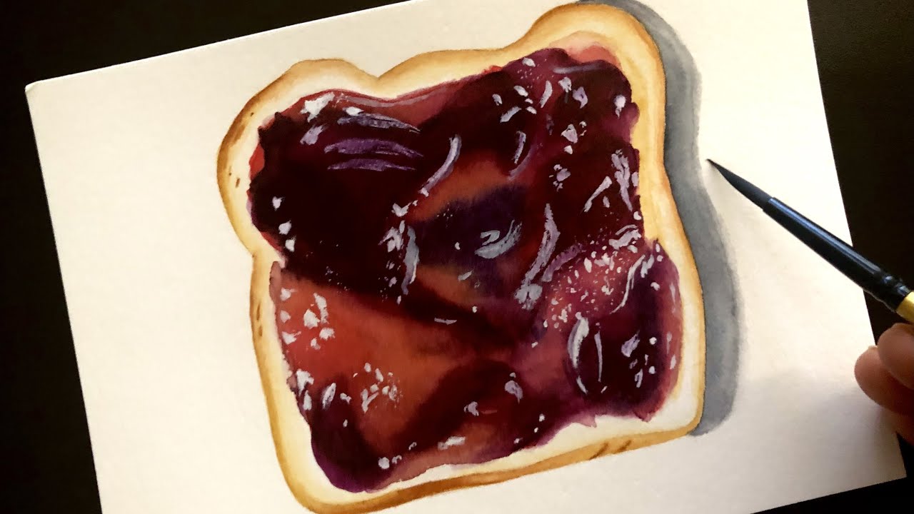 How To Paint Realistic Bread Jam| Step By Step Realistic Watercolor Food Illustration For Beginners