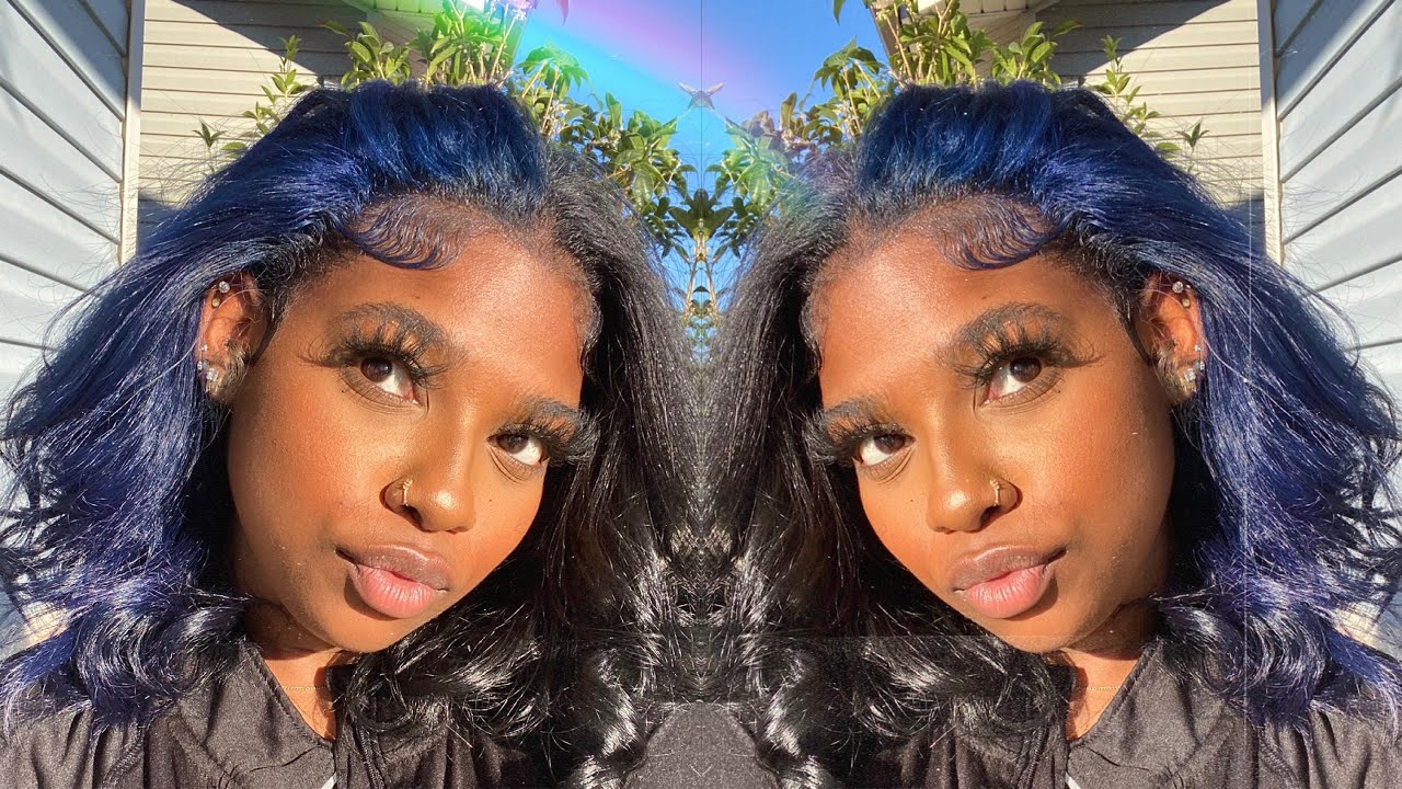 SPLIT DYE Hair Transformation On My Natural Hair -- Half Blue Half Black! 💙🖤| Cashliani